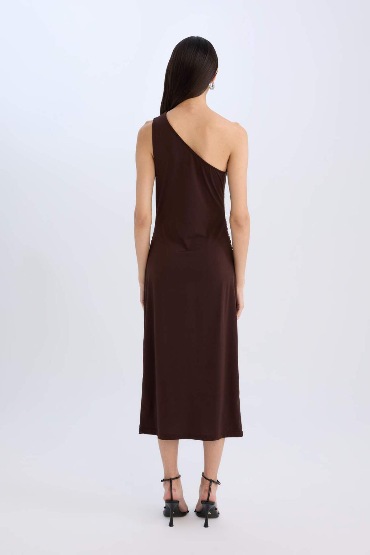 Defacto  Bodycon Vücudu Saran Basic Düz Tek Omuzlu Midi Elbise E2469AX24WN - Görsel 6