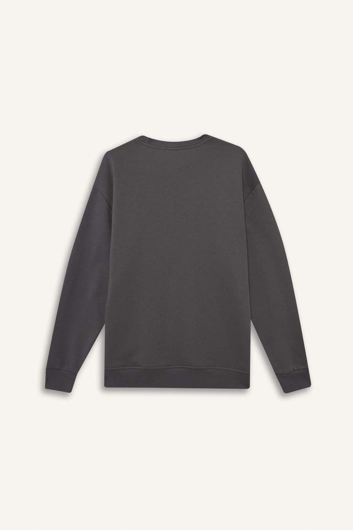DeFacto Oversize Geniş Kalıp Bisiklet Yaka Kalın Basic Düz Sweatshirt T5139AZ24AU görsel 6