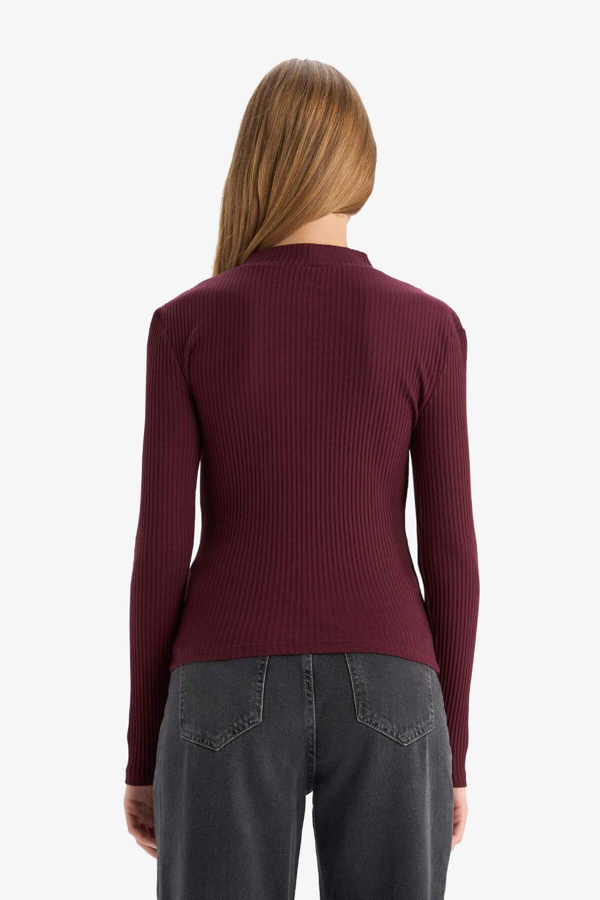 DeFacto Slim Fit Bisiklet Yaka Fitilli Kaşkorse Uzun Kollu Tişört C8473AX24AU görsel 6
