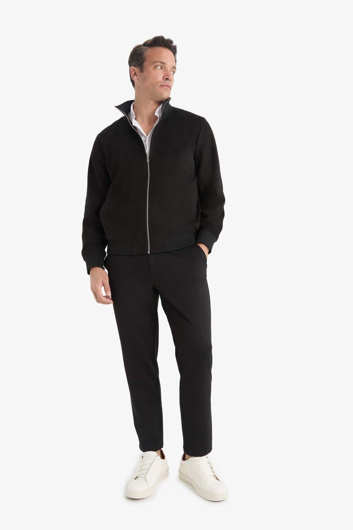 Defacto  Slim Fit Dar Kesim Dik Yaka Astarlı Fermuarlı Cepli Süet Mevsimlik Baharlık Mont D1524AX24WN - Görsel 2