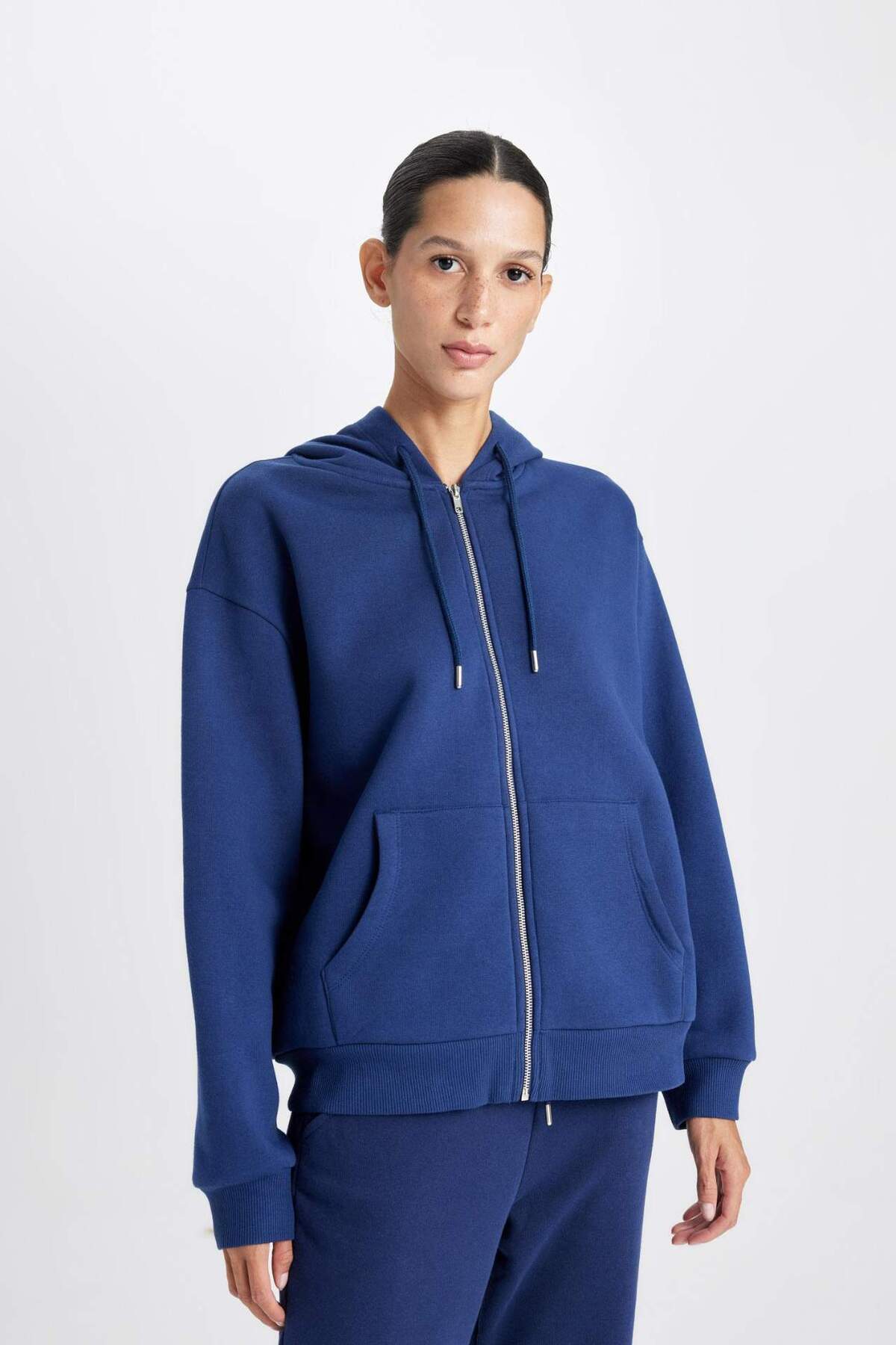 Relax Fit Hooded Pocket Print Zippered Sweatshirt C1809AX24WN