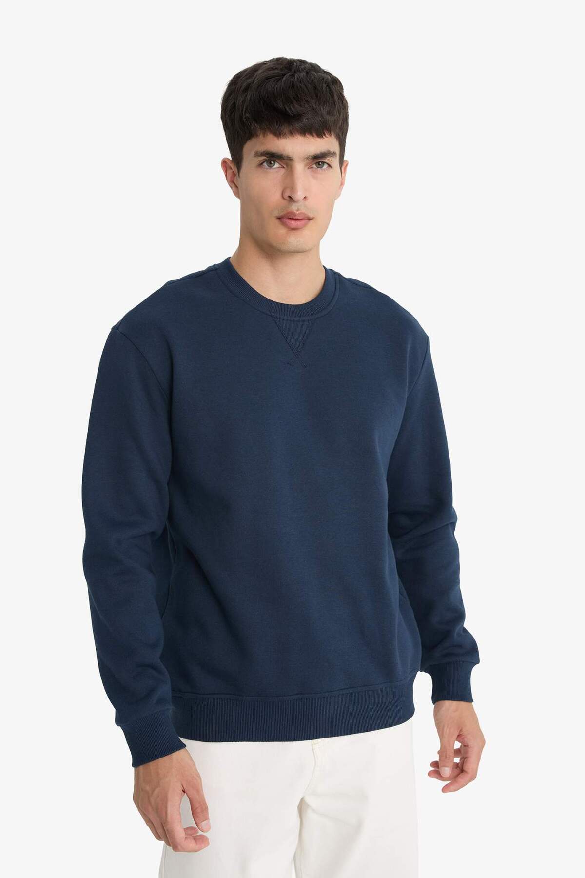 Defacto  Regular Fit Bisiklet Yaka Kalın Basic Düz Sweatshirt T3777AZ24AU - Görsel 3
