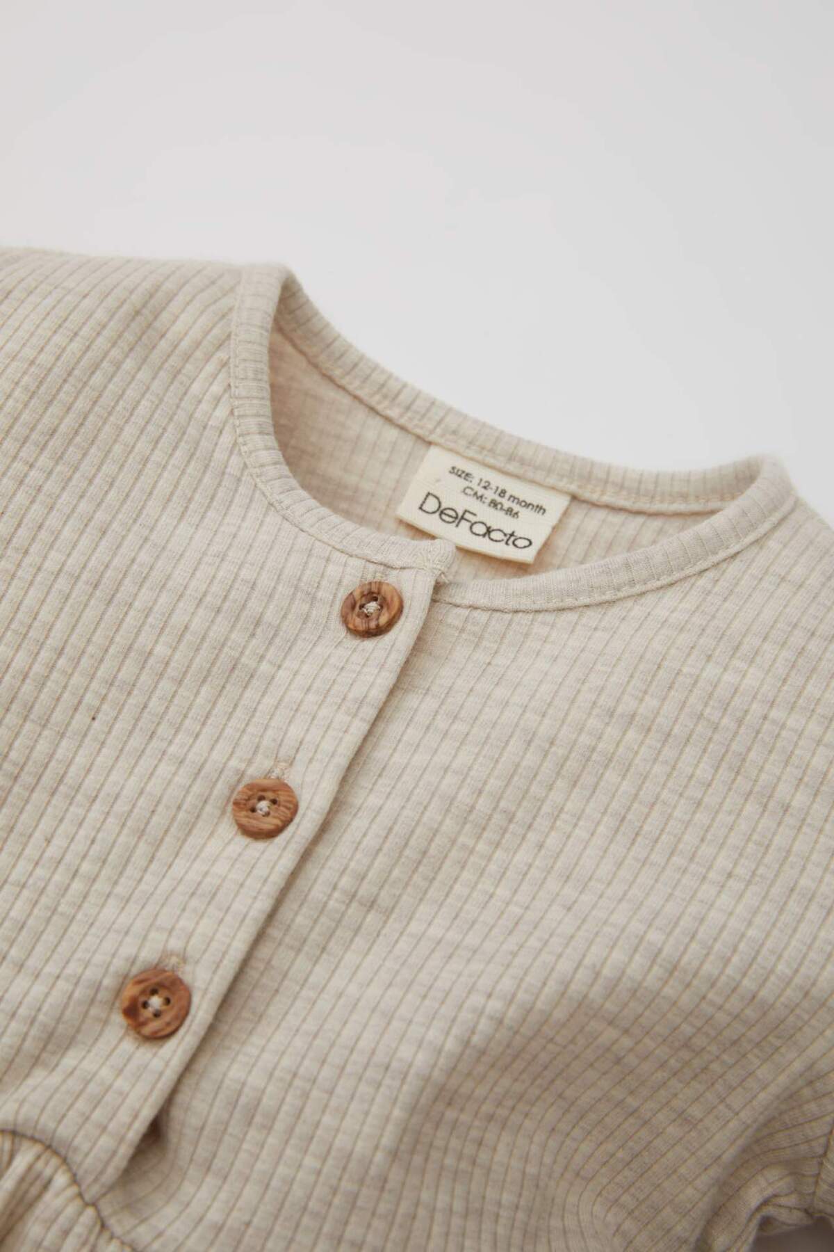 Defacto Kız Bebek Bisiklet Yaka Fitilli Kaşkorse Uzun Kollu Basic Düz Elbise A7522A524AU fotoğrafı 2 (önizleme)