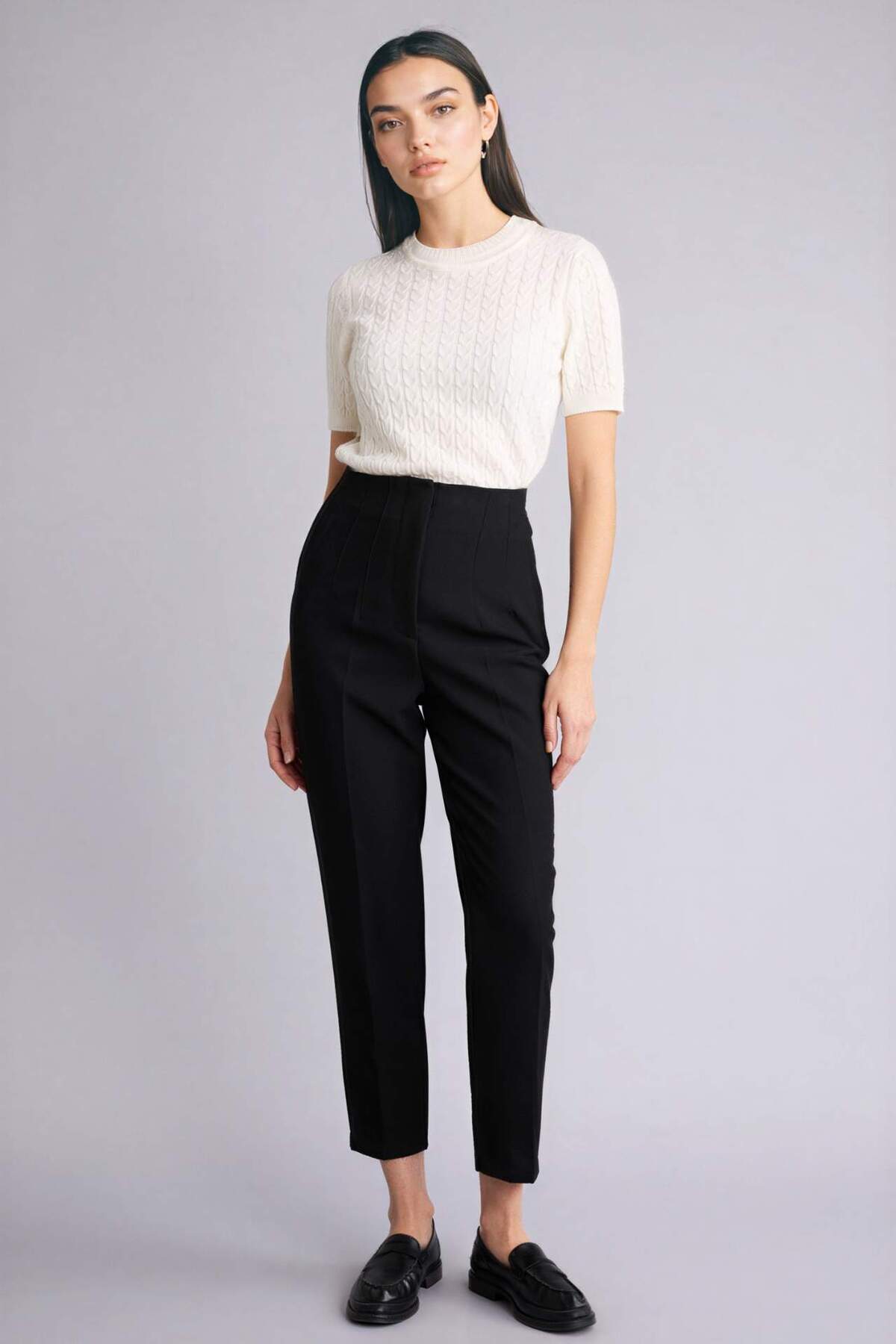 Defacto  Carrot Fıt Fermuarlı Yüksek Bel Dar Paça Crop Pantolon C2466AX24AU - Görsel 2