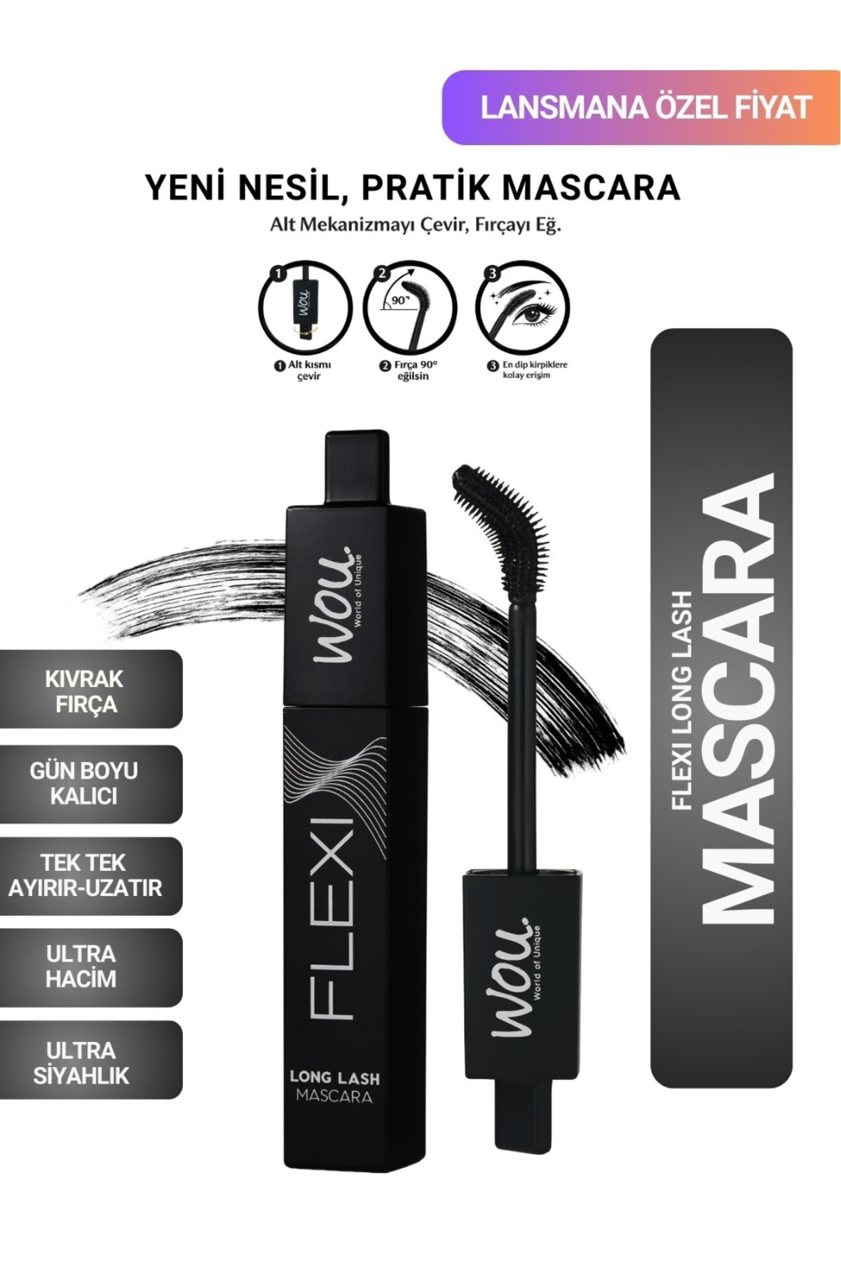 WOU World of Unique Flexi Mascara / Ekstra 4 Etki - Uzun, Kıvrak, Dolgun, Tek Tek Ayıran - Siyah Kirpikler. - Fiyatı, Yorumları