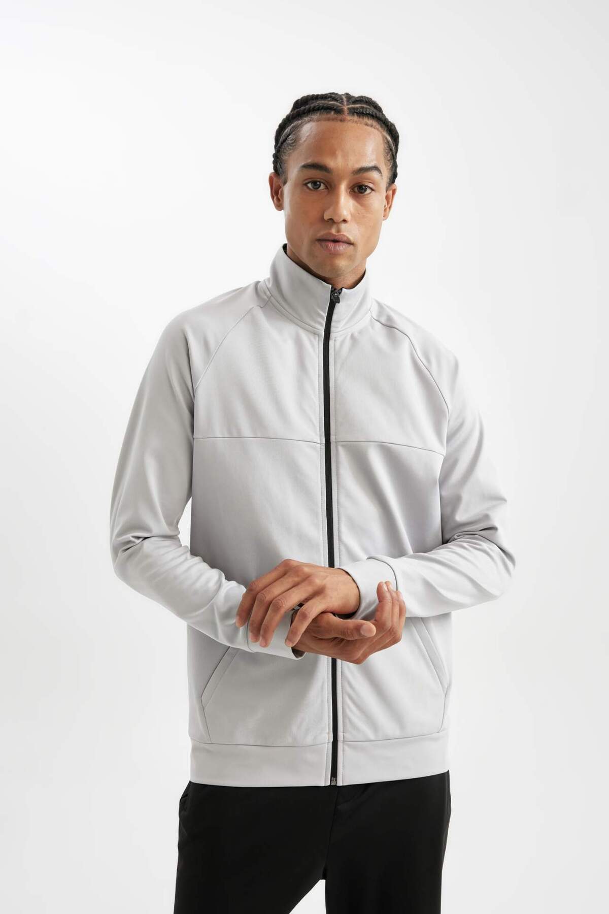 Defacto  Standart Fit Normal Kesim Fermuarlı Skuba Dalgıç Kumaş Cepli Dik Yaka Sporcu Hırka D1895AX24AU - Görsel 4