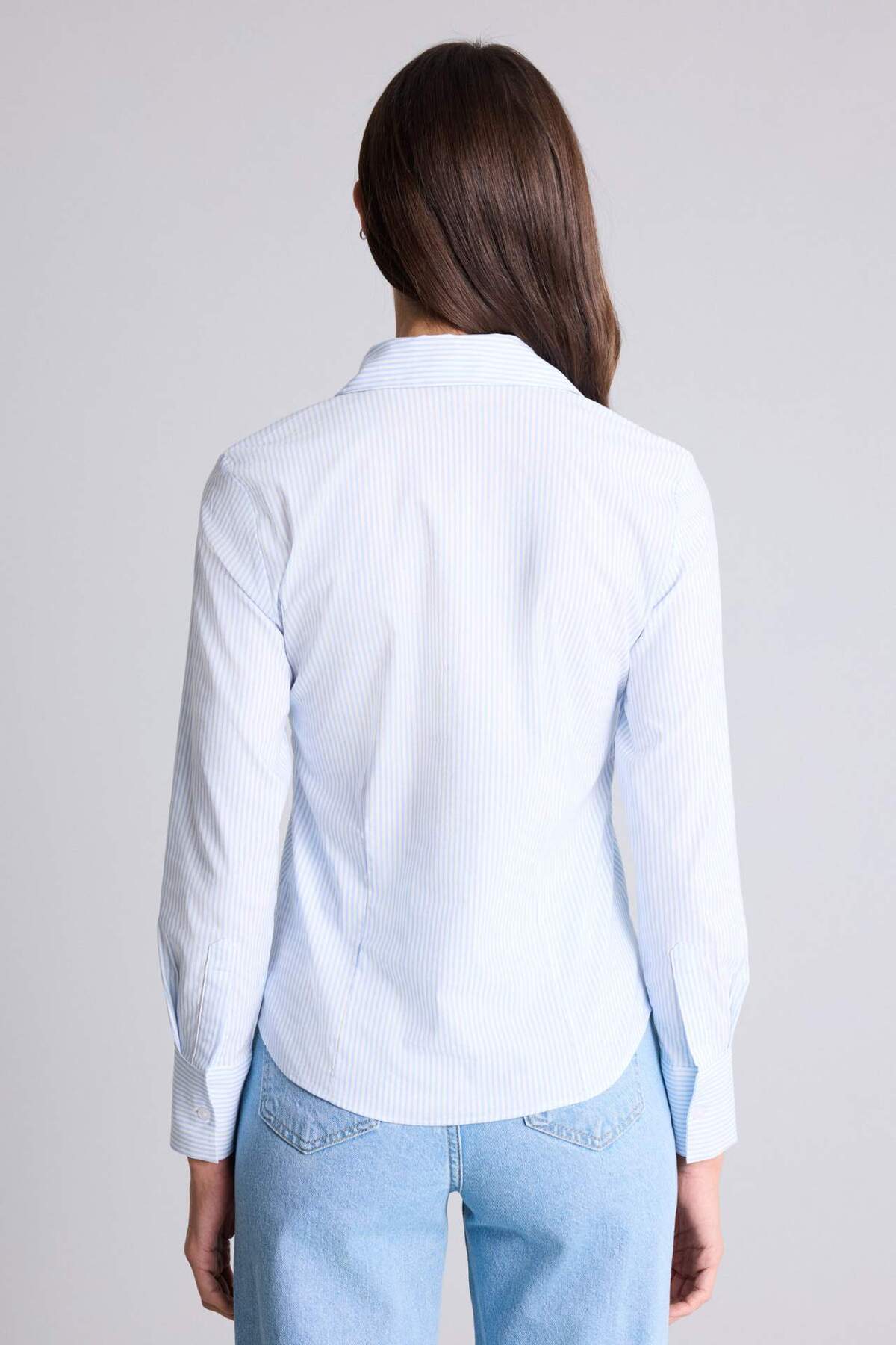 DeFacto Fıtted Çizgili Poplin Gömlek D3172AX24AU görsel 5