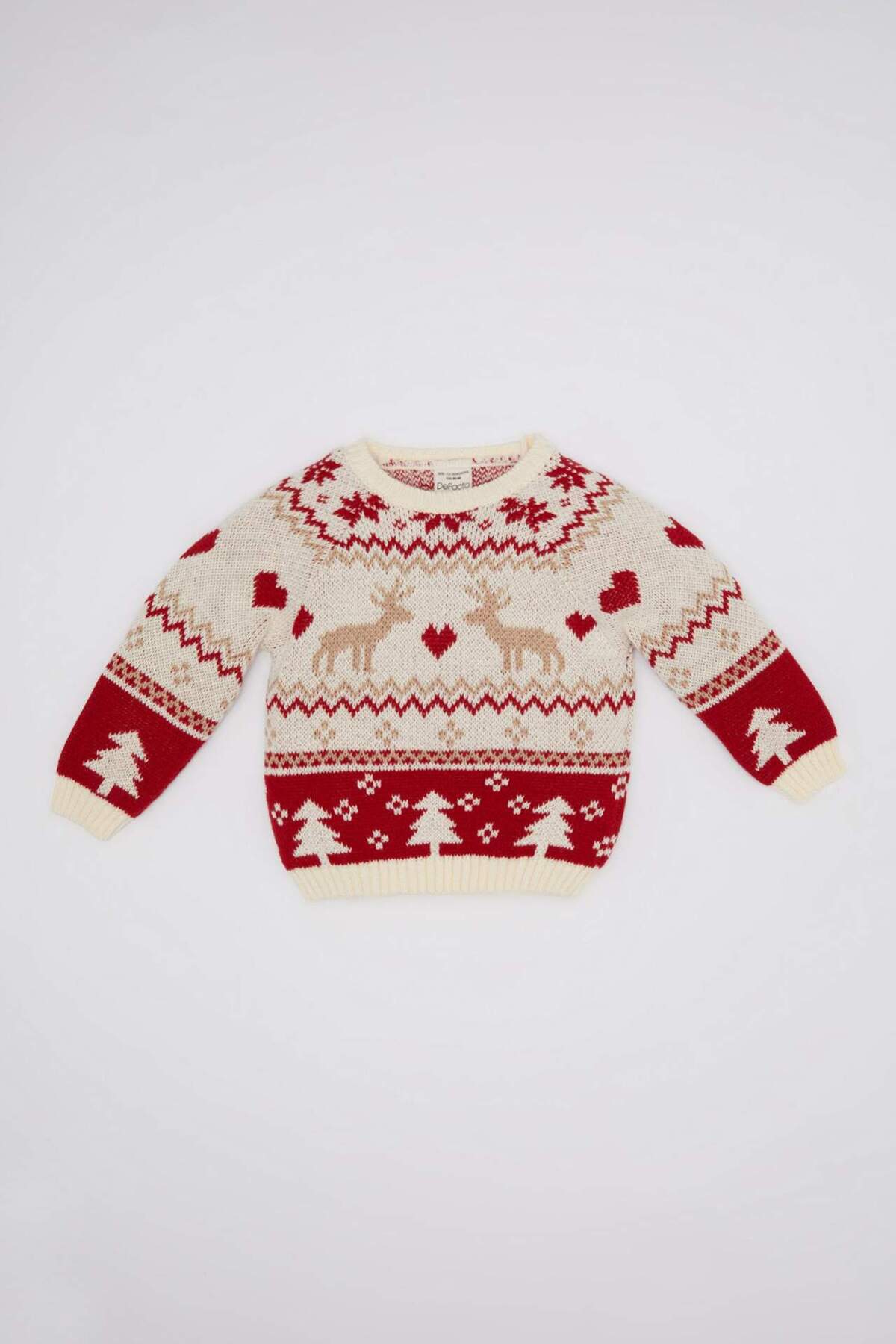 Defacto Kız Bebek Bej Bisiklet Yaka Yılbaşı Temalı Triko Kazak fotoğrafı 2 (önizleme)