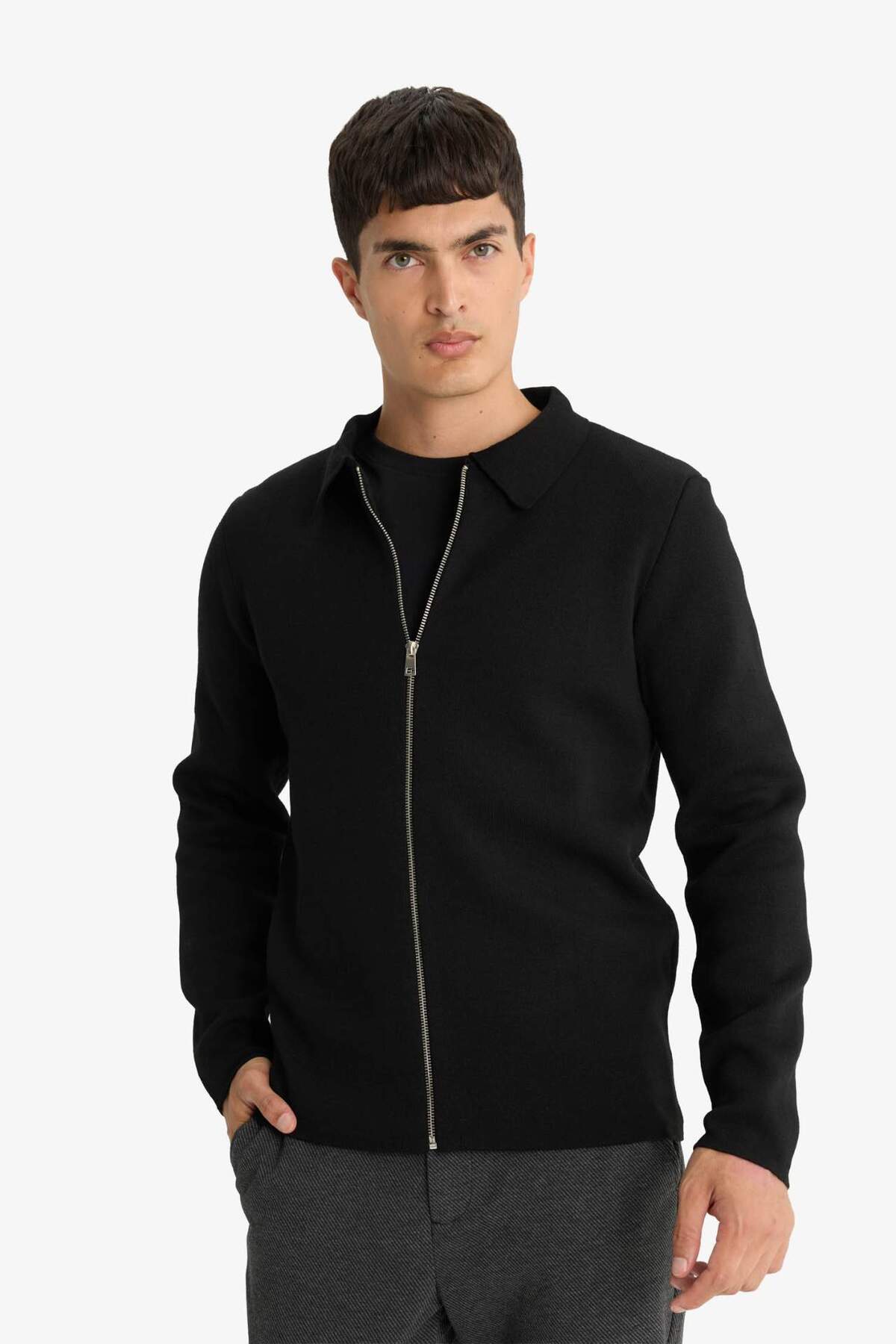 Defacto  Standart Fit Normal Kesim Polo Yaka Triko Hırka D3592AX24WN - Görsel 3