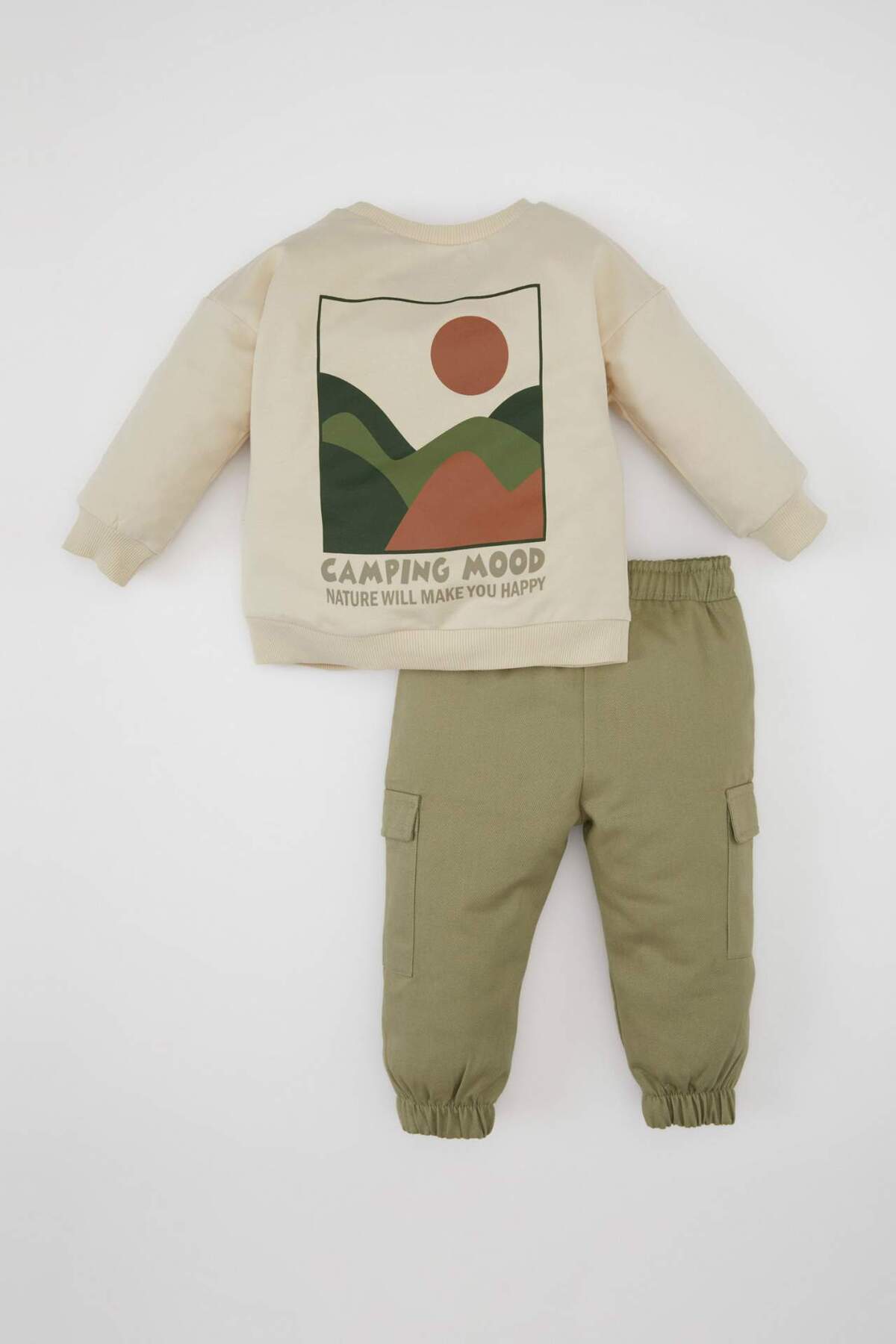 Defacto Erkek Bebek 2li Takım Baskılı Sweatshirt Kargo Cepli Beli Lastikli Pantolon D3348A524AU fotoğrafı 6 (önizleme)
