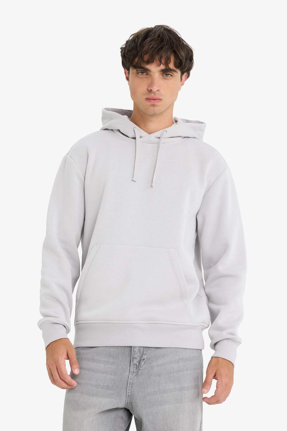 Defacto  Regular Fit Kapüşonlu Kanguru Cepli İçi Yumuşak Tüylü Basic Düz Sweatshirt X8283AZ24AU - Görsel 3