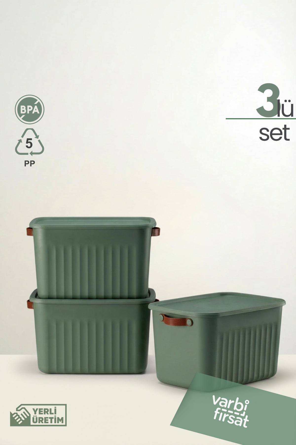 Boxify Green 15 Lt 3 Pcs Multi-Purpose Organizer Box with Lid, Decorative Storage Box, Organizer