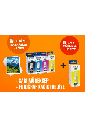 Epson 103 Ecotank L3210 Orjinal Mürekkep Seti + 1 Sarı Hediye 14u1391