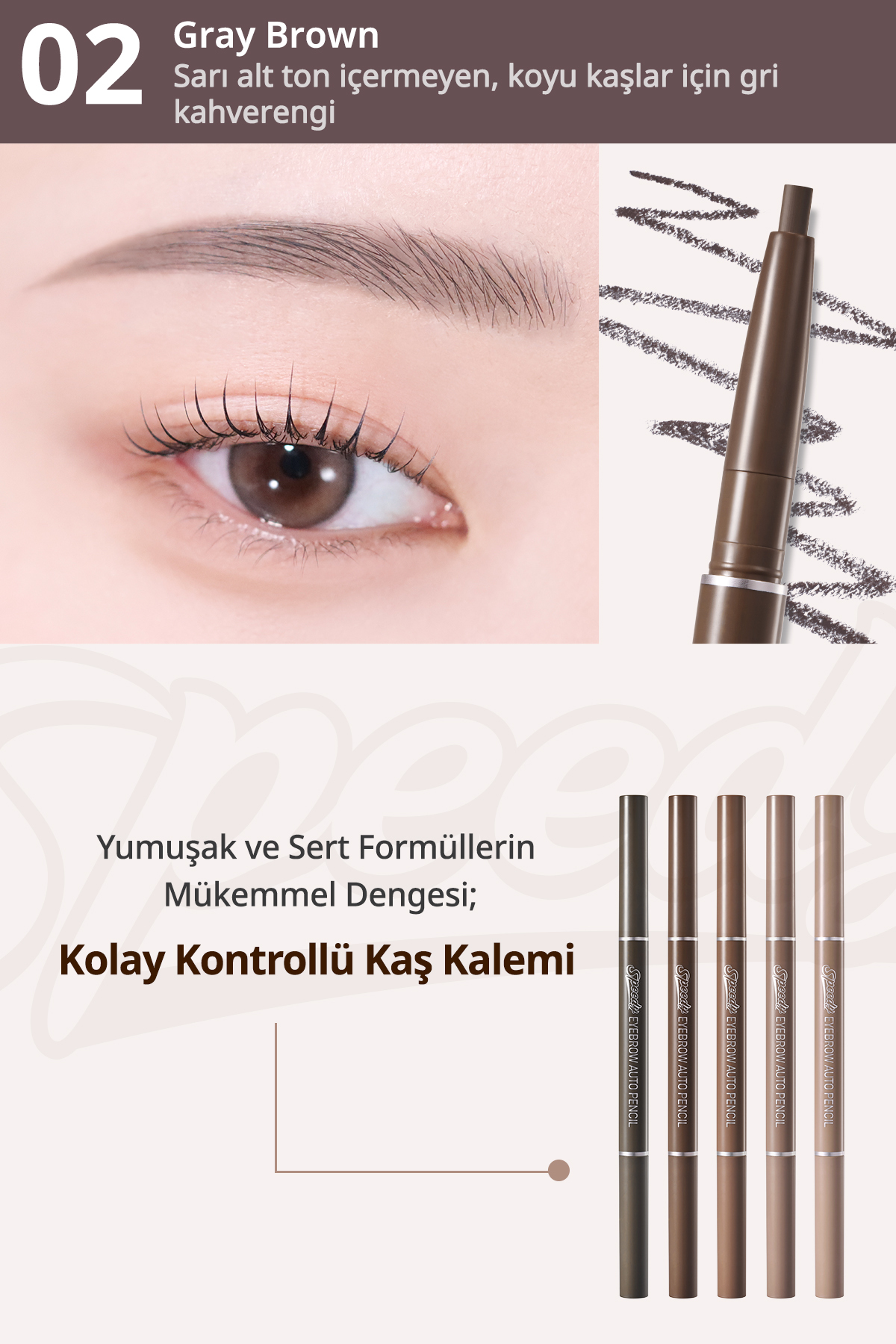 Doğal Görünüm Sunan Asansörlü Kaş Kalemi PERIPERA Speedy Eyebrow Auto Pencil (02 Gray Brown) — قهوه‌ای 6235 — تصویر 3 از 9