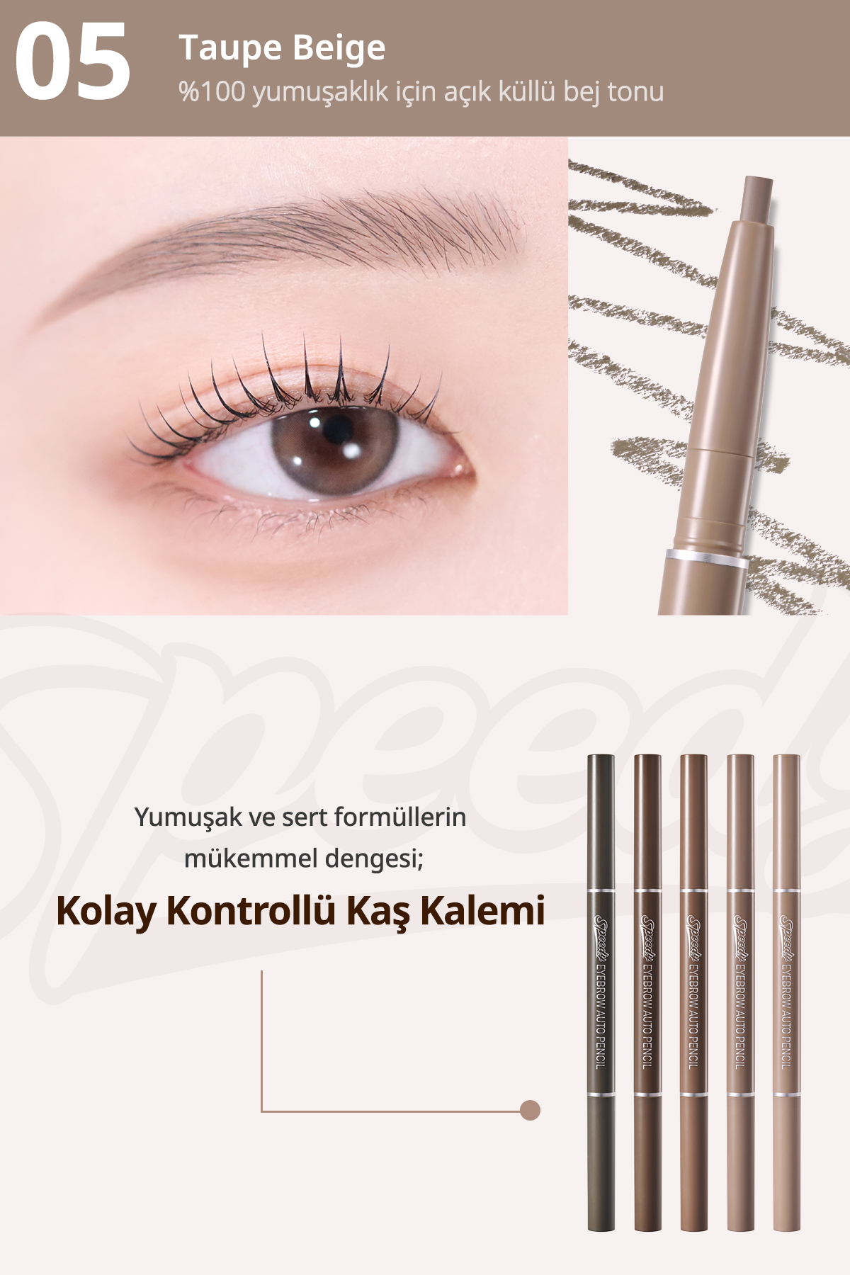 Doğal Görünüm Sunan Asansörlü Kaş Kalemi Speedy Eyebrow Auto Pencil (05 Taupe Beige) — بژ 6235 — تصویر 3 از 9