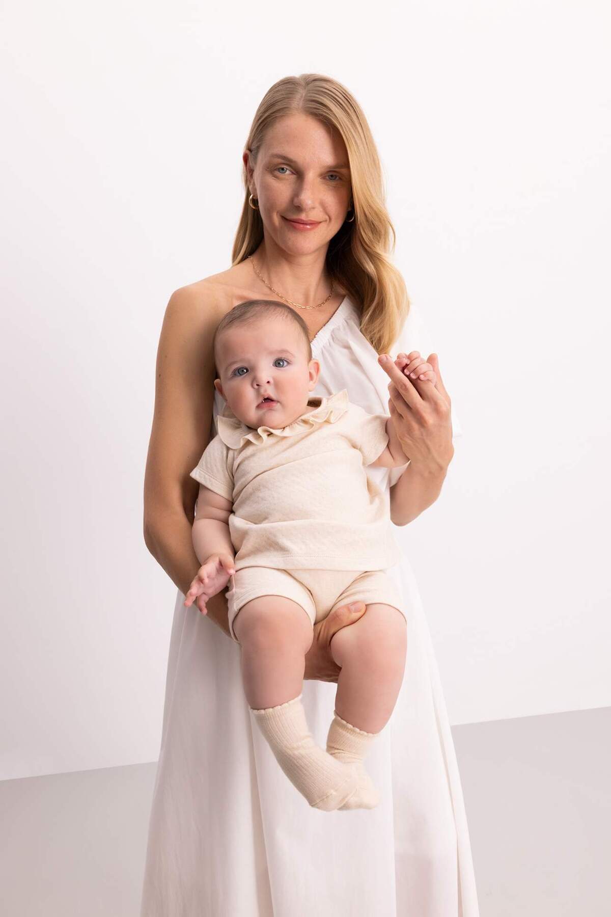 Defacto Kız Bebek 2li Takım Kısa Kollu Fırfırlı Yaka Bluz Şort C5085A524SM fotoğrafı 3 (önizleme)