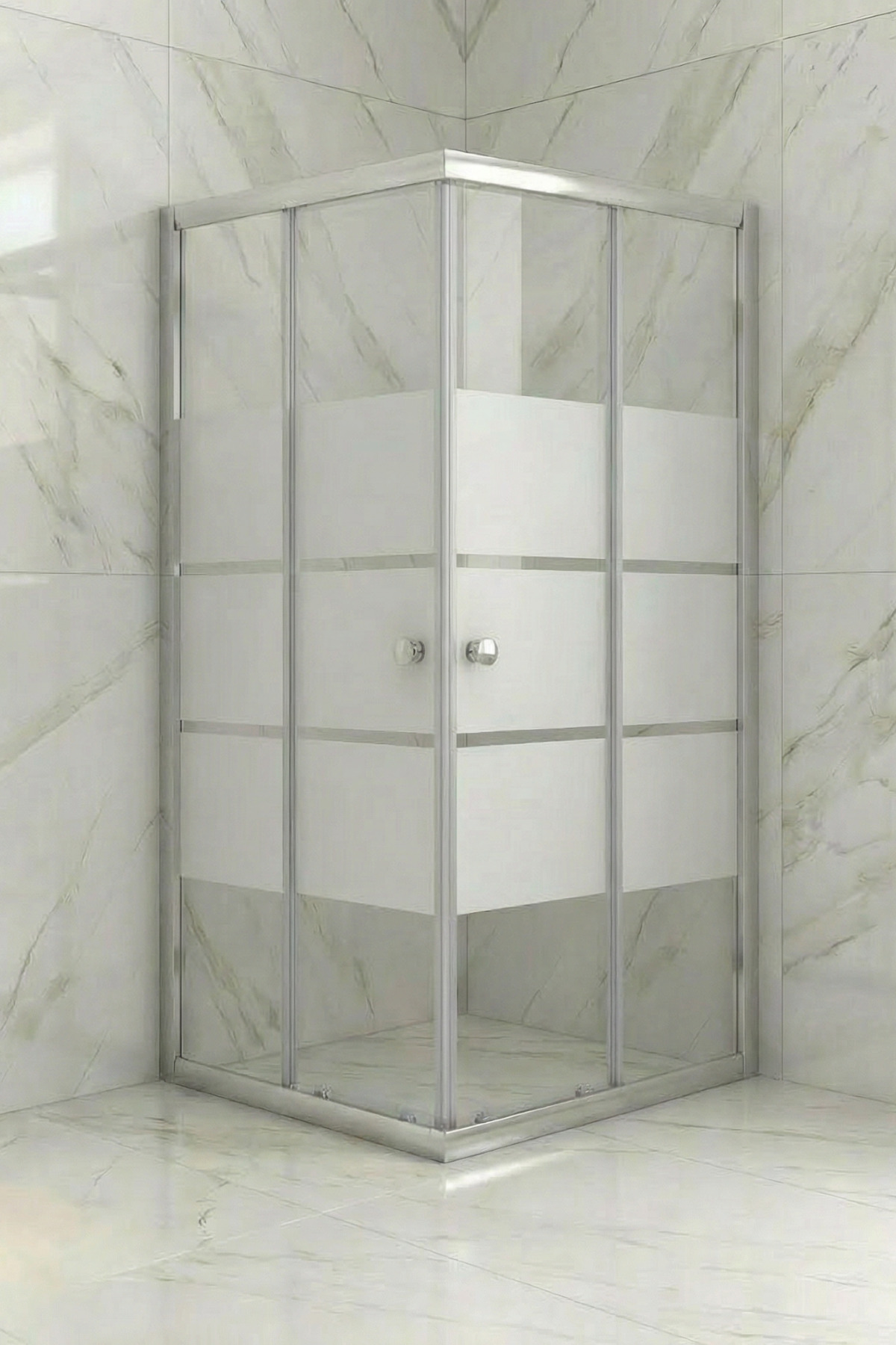 Shower Cabin Square Box Pattern Tempered Glass Chrome Profile