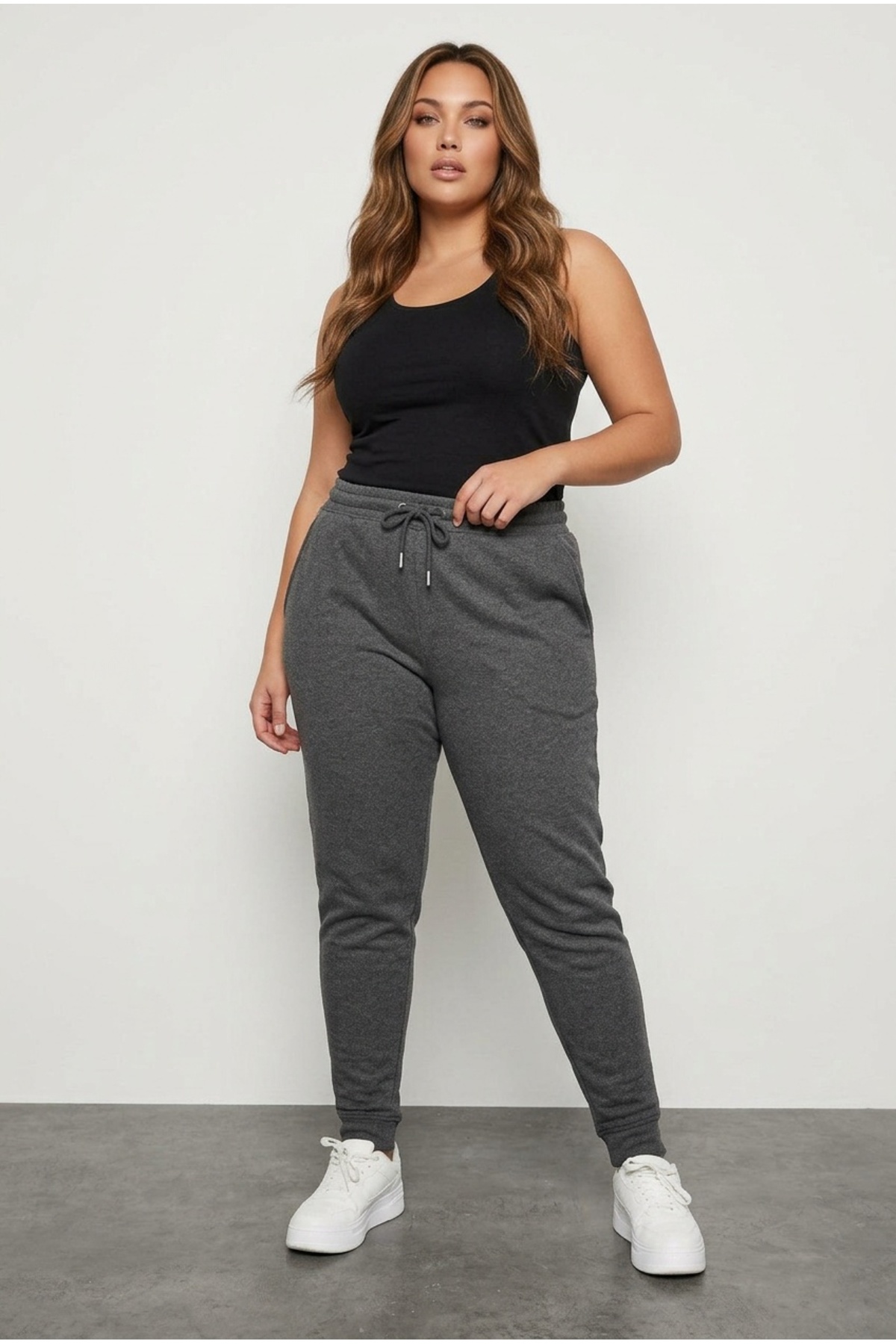 Stil Diva  Büyük Beden Beli Ve Paçası Lastikli Dar Paça Jogger Eşofman Altı 302755