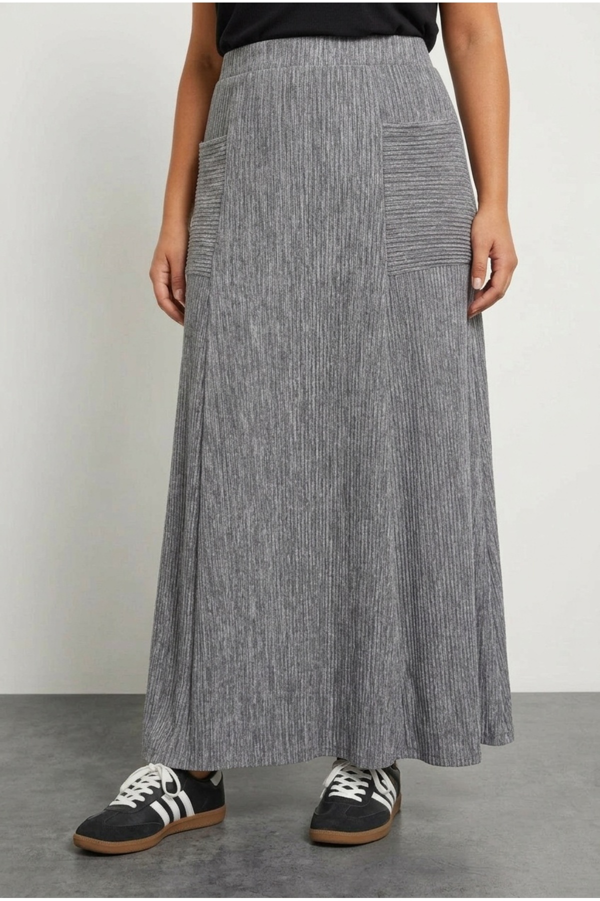 Stil Diva  Büyük Beden Pileli Beli Lastikli Önden Cepli Fitilli Maxi Etek 303899 - Görsel 2