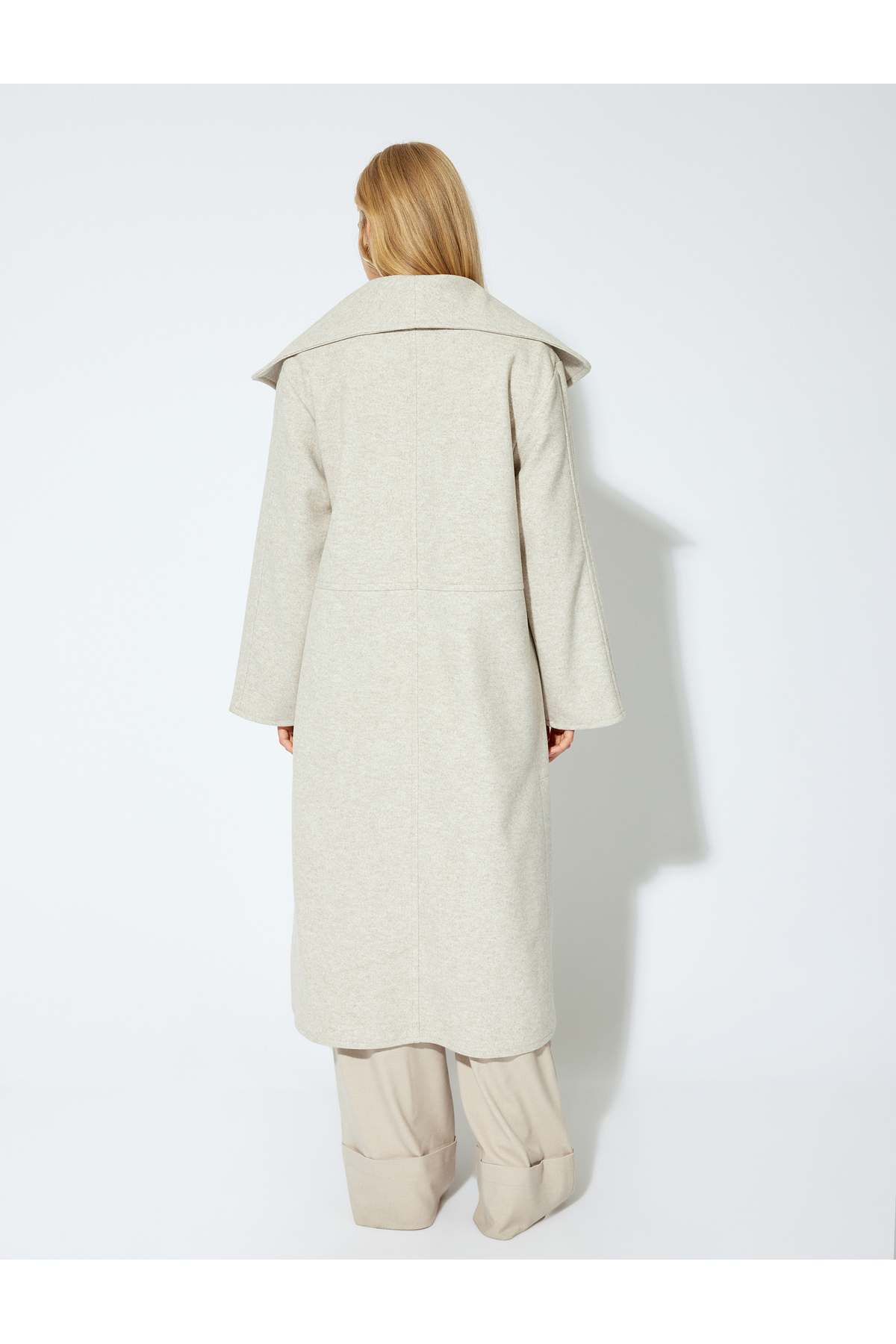 Koton  Ekstra Uzun Kaşe Kaban Geniş Şal Yaka Cepli Yandan Yırtmaç Detaylı - Görsel 5