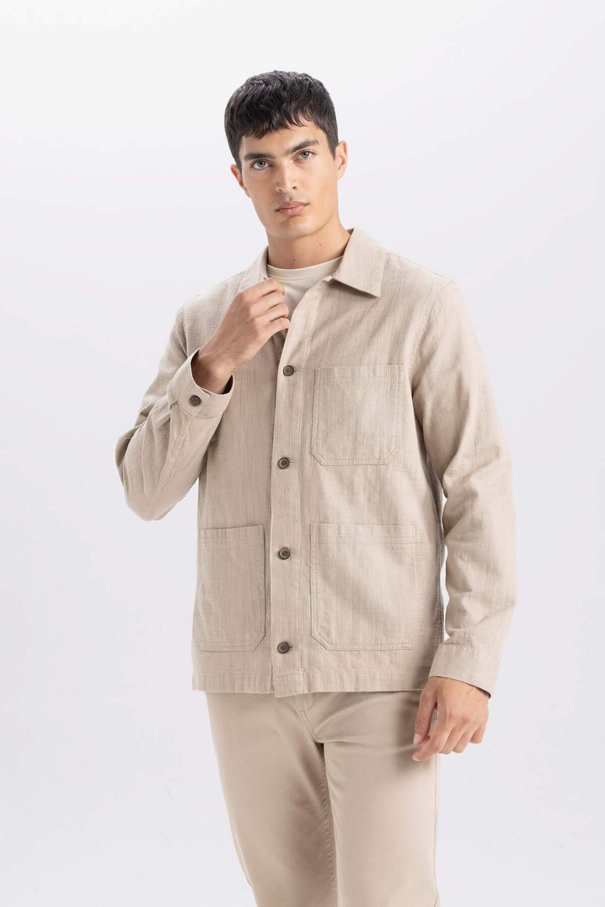 DeFacto Regular Fit Polo Yaka Pamuklu Cepli Gömlek B4131AX24SP görsel 7