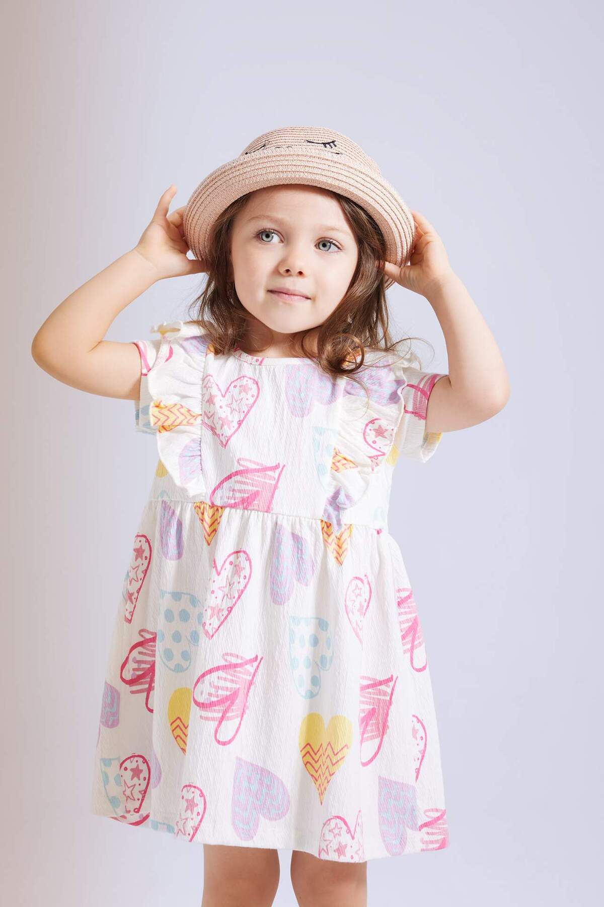 Defacto Kalp Desenli Kısa Kollu Elbise Kız Bebek C2393A524SM fotoğrafı 3 (önizleme)