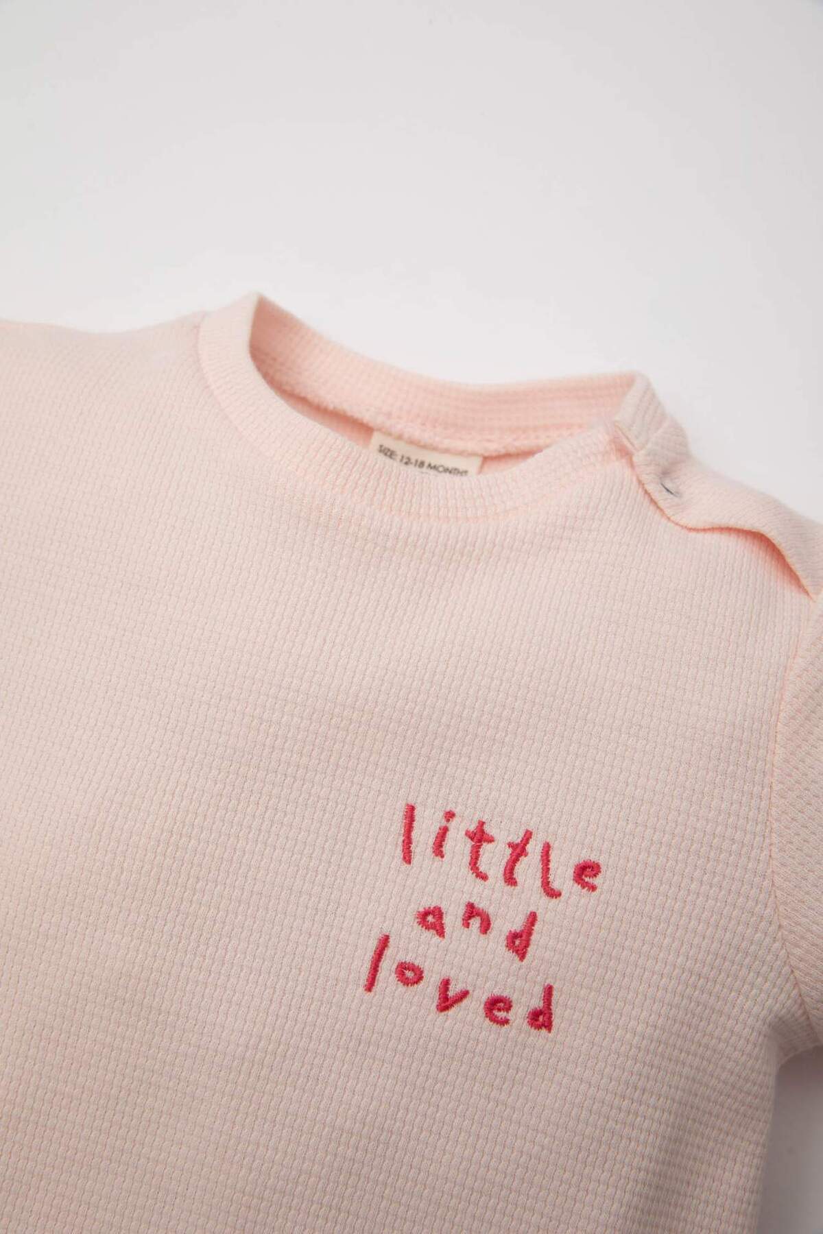 Defacto Kız Bebek 2li Takım Nakışlı Waffle Kısa Kollu Tişört Şort C2552A524SM fotoğrafı 3 (önizleme)