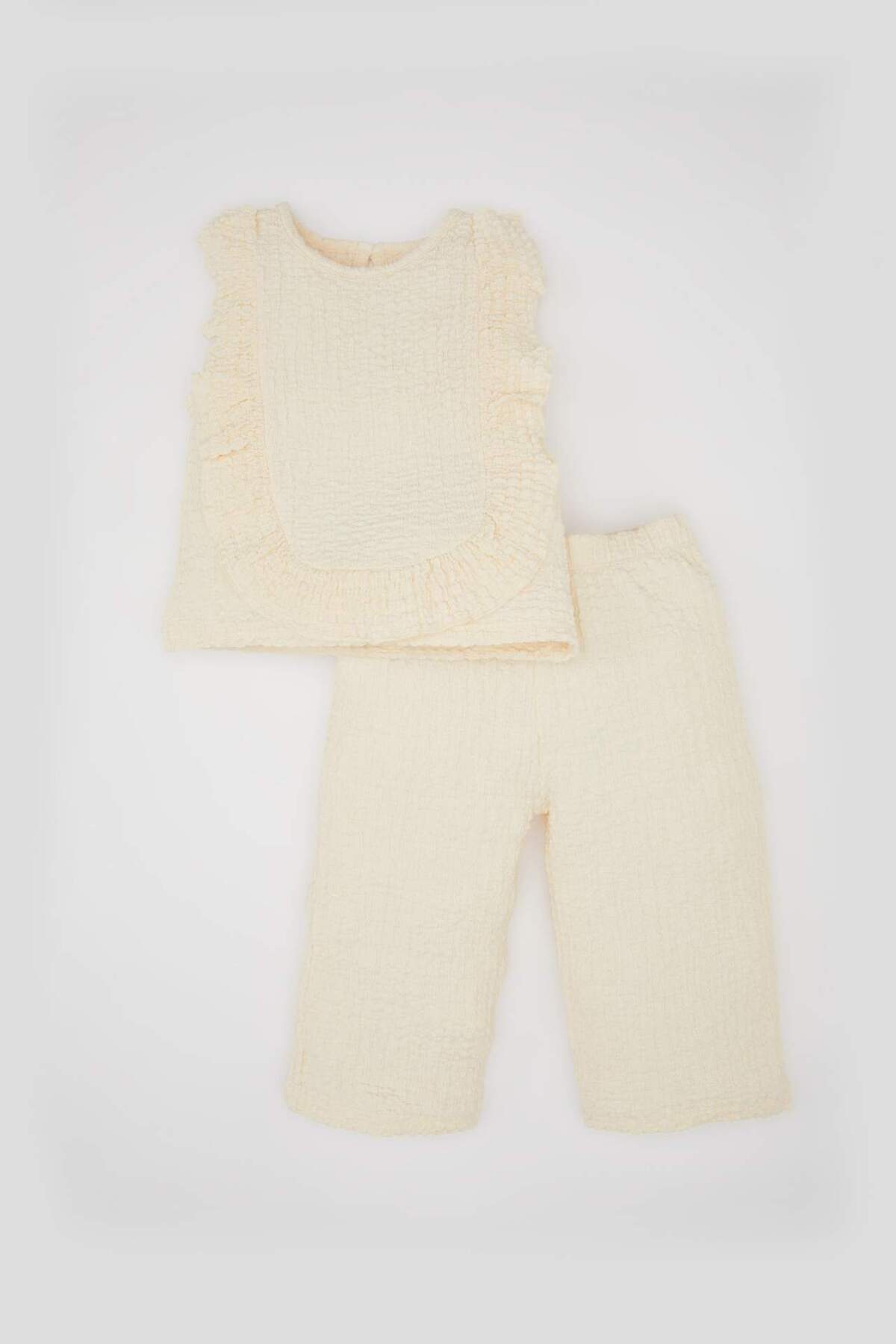 Defacto Kız Bebek 2li Takım Bisiklet Yaka Fırfırlı Bluz Pantolon C4016A524SM fotoğrafı 5 (önizleme)