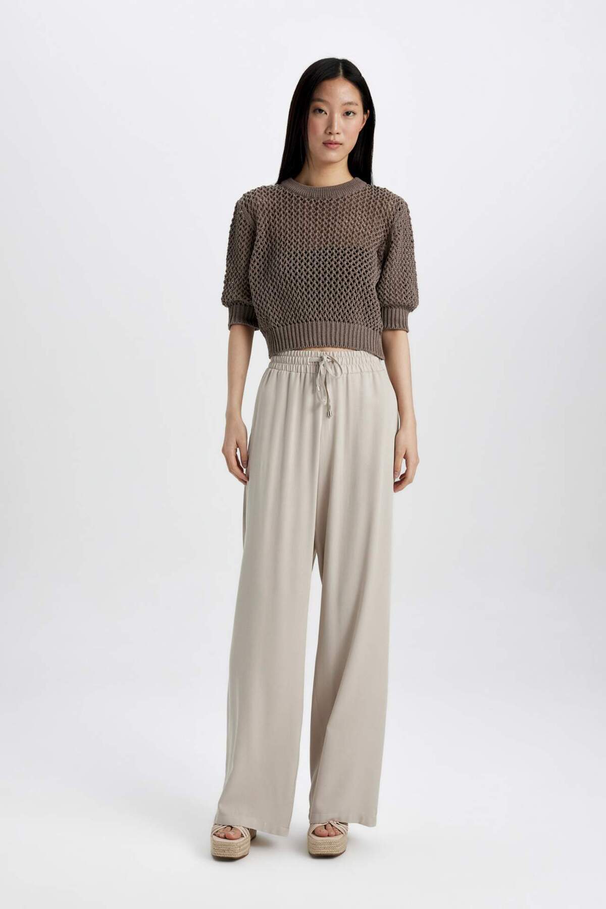 Defacto  Bisiklet Yaka Yarım Kollu Kroşe Triko Tişört C9165AX24SM - Görsel 2