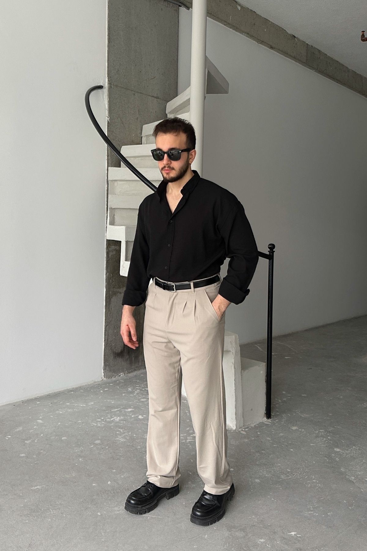 Livio Ferri  Napas Erkek Oversize Keten Görünümlü Gömlek - Görsel 5