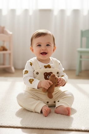 babyist BabyNova Ayıcık Desenli Unisex Bebek Salopet Tulum