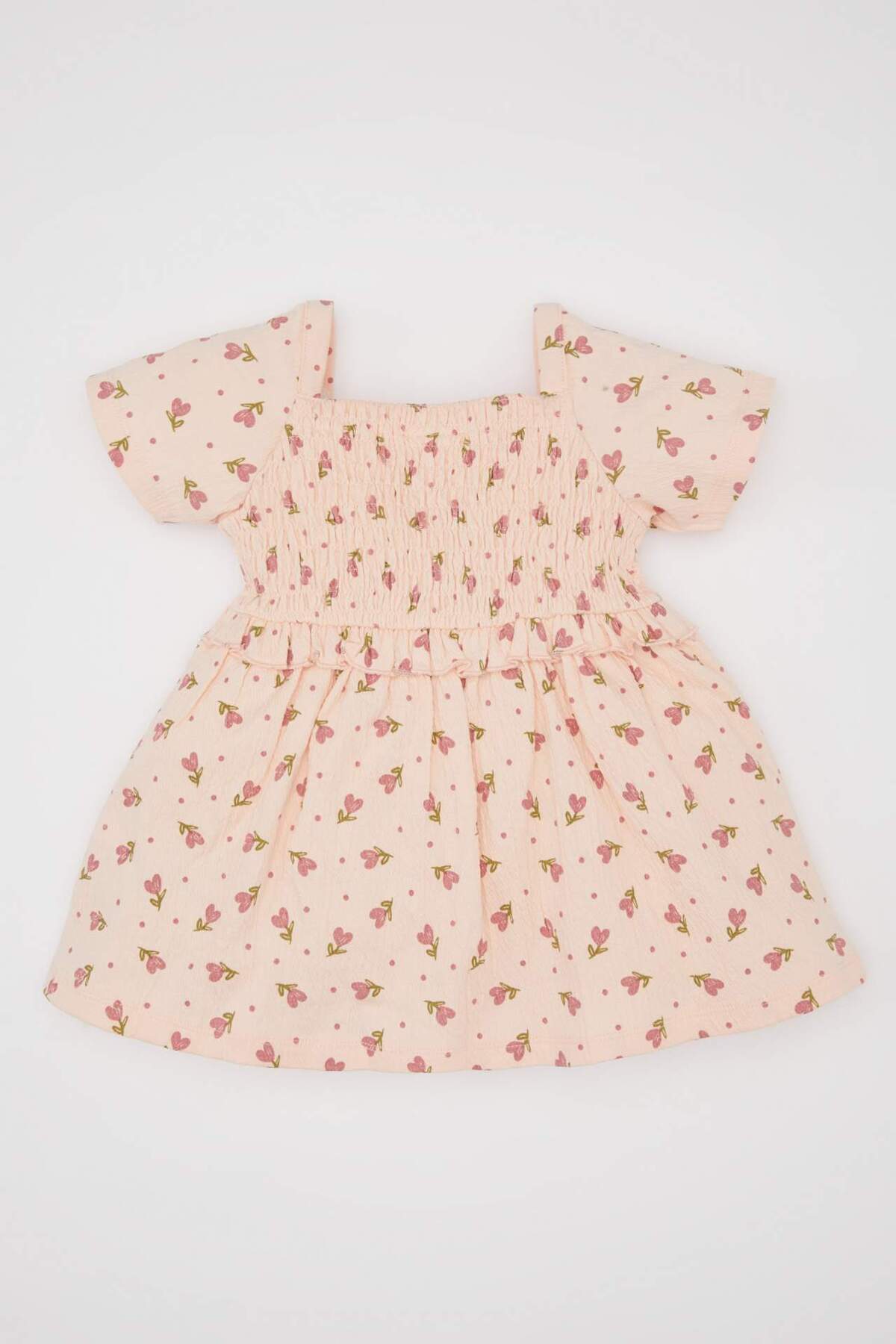 Defacto Çiçekli Kısa Kollu Elbise Kız Bebek C2396A524SM fotoğrafı 5 (önizleme)