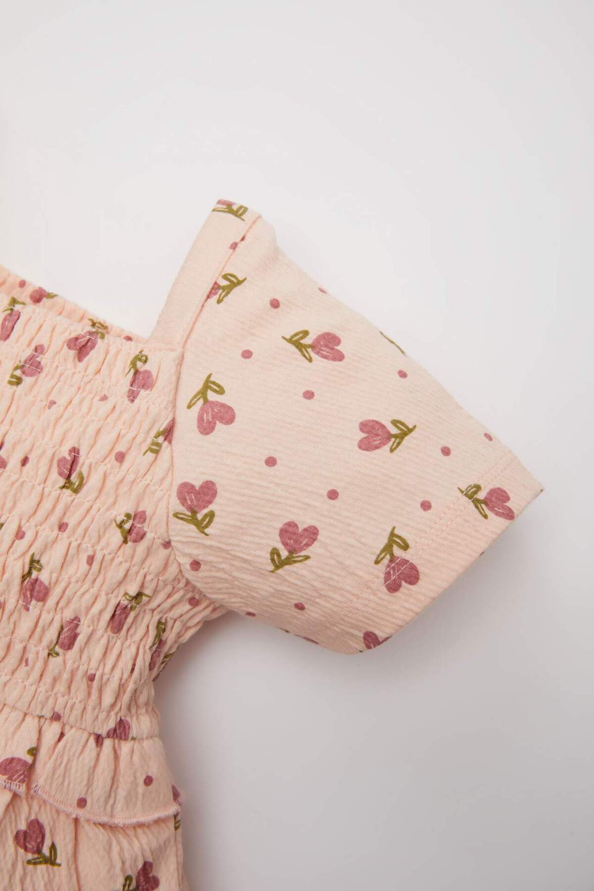 Defacto Çiçekli Kısa Kollu Elbise Kız Bebek C2396A524SM fotoğrafı 3 (önizleme)
