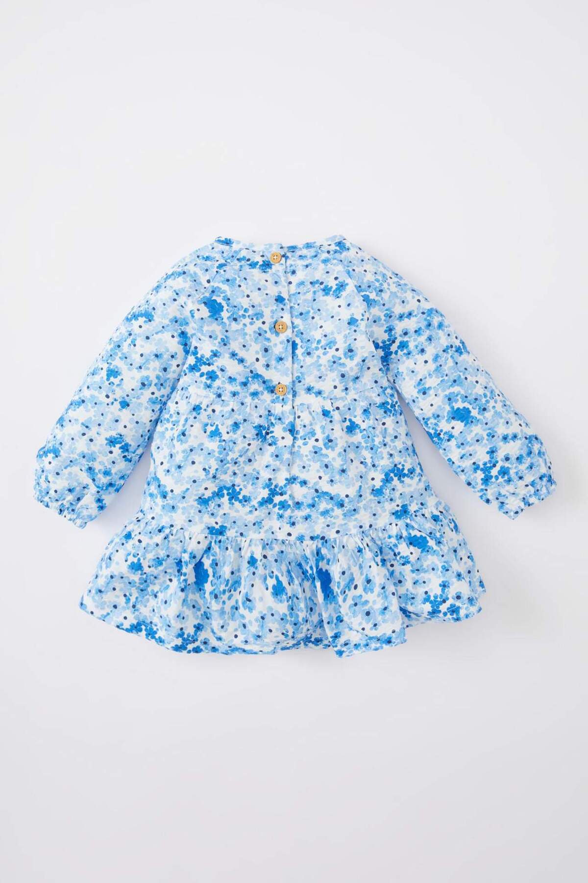 Defacto Çiçekli Uzun Kollu Gofre Dokulu Elbise Kız Bebek B9290A524SP fotoğrafı 7 (önizleme)