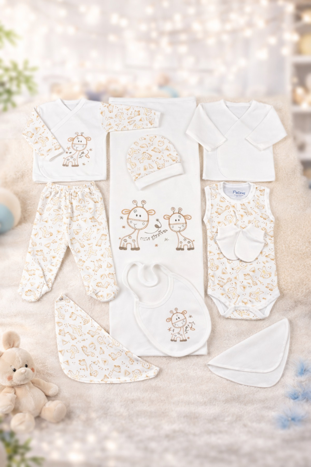 Petino Yenidoğan Unisex Zürafalı Bebek Hastane Çıkış Seti 10 Parça – Bej fotoğrafı 5 (önizleme)