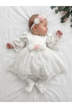 Panfilia Kız Bebek Güpürlü / Dantelli 4'lü Mevlüt Düğün Elbise Seti