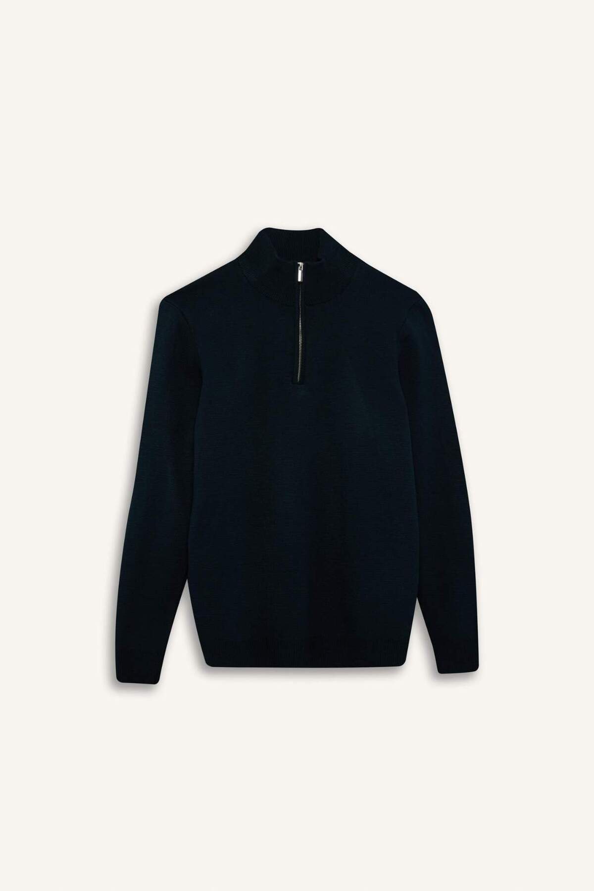 Defacto  Standart Fit Normal Kesim Dik Yaka Fermuarlı Basic Düz Triko Kazak A5184AX23WN - Görsel 7