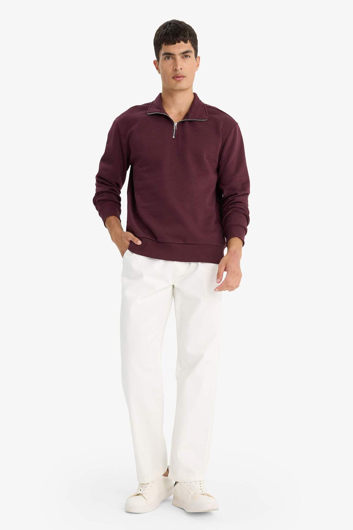 Defacto  Comfort Regular Fit Rahat Kalıp Fermuarlı Dik Yaka Basic Düz Sweatshirt X7405AZ23AU - Görsel 2