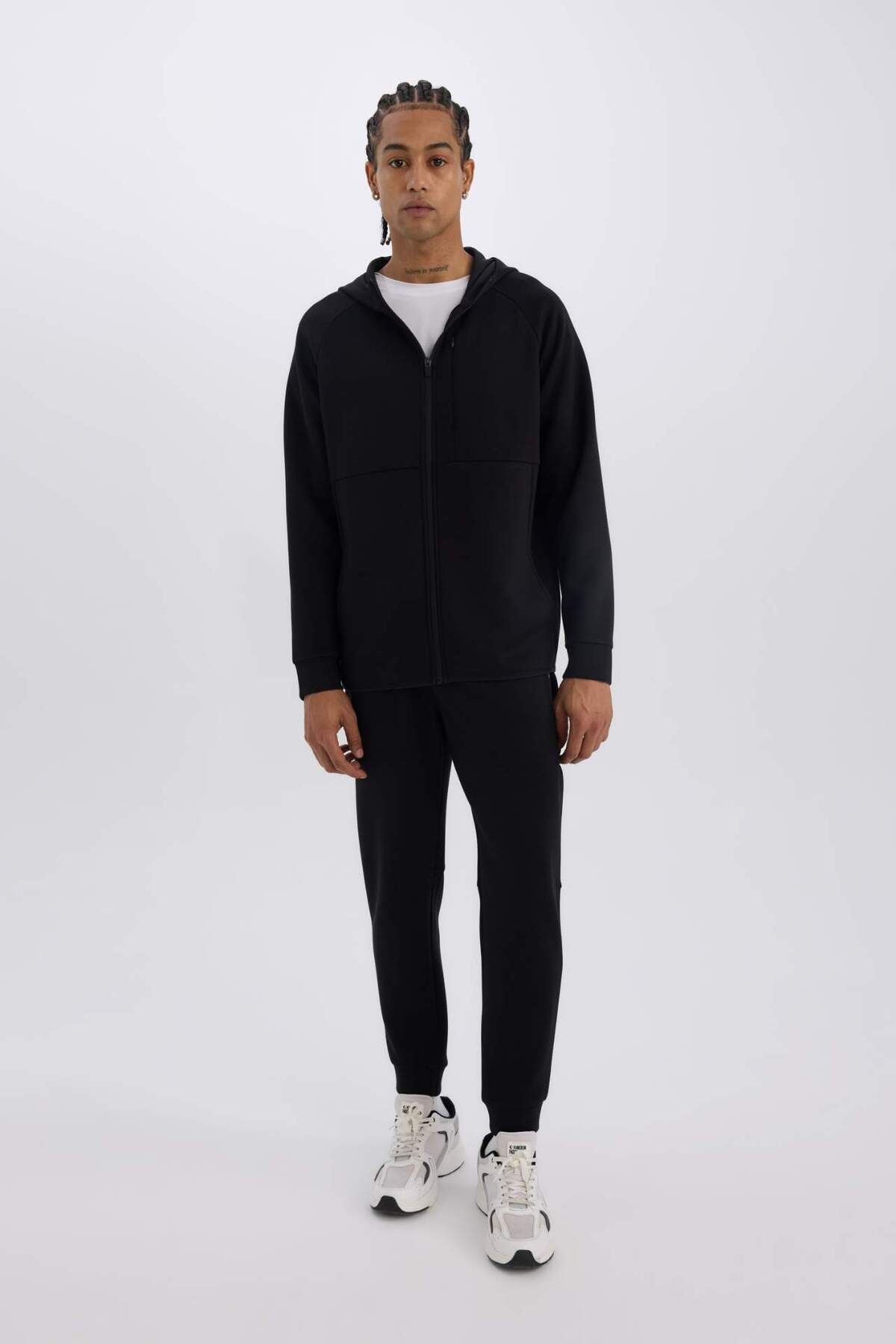 DeFacto Slim Fit Kapüşonlu Skuba Dalgıç Kumaş Fermuarlı Sporcu Sweatshirt A6956AX23AU görsel 2