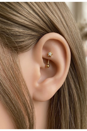 kurukafagift Çelik Yıldız Figürlü Kıkırdak Banana Rook Piercing Parlak Zirkon...