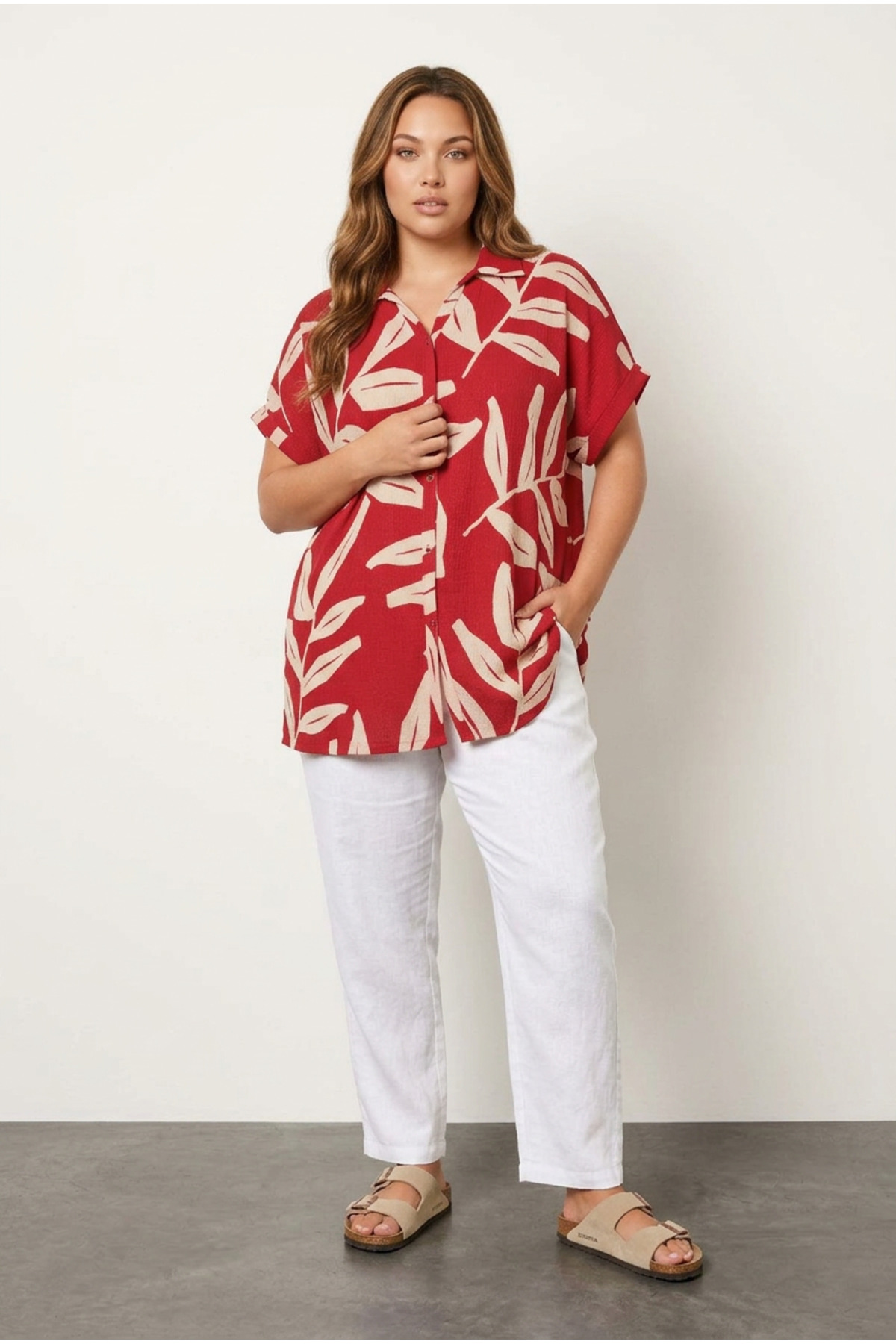 Stil Diva  Büyük Beden Kısa Kollu Desenli Düğmeli Gömlek 321827 - Görsel 2