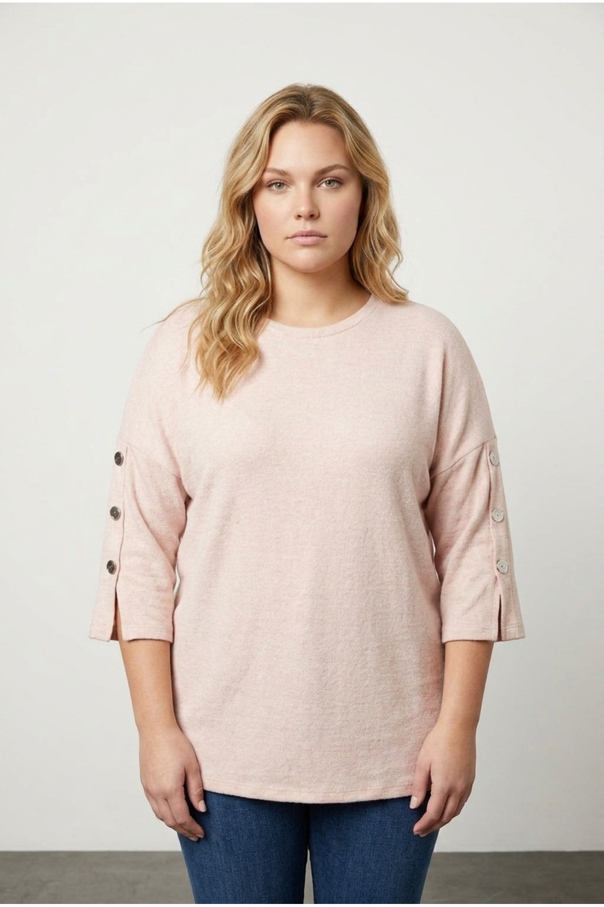 Stil Diva  Büyük Beden Yarım Kollu Bisiklet Yaka Düğme Detaylı Kazak 303072 - Görsel 5