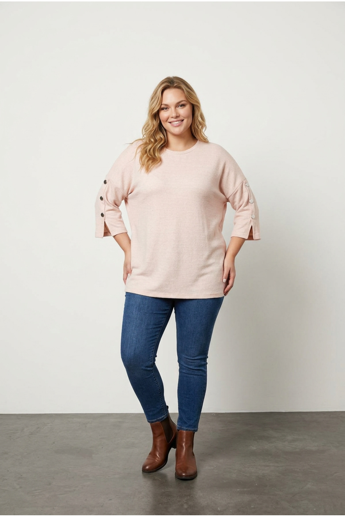 Stil Diva  Büyük Beden Yarım Kollu Bisiklet Yaka Düğme Detaylı Kazak 303072 - Görsel 3