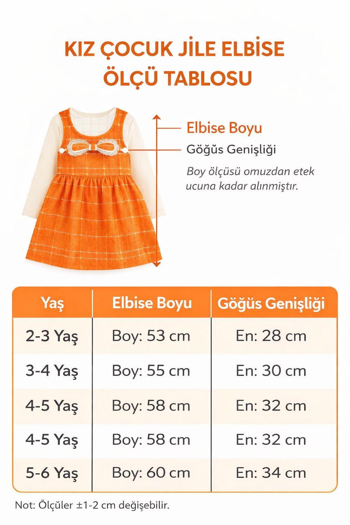 Kuzucuk Kids Bebek Çocuk Butik Kız Çocuk Tüvit Jile Elbise Bluzlu Takım Turuncu Şık fotoğrafı 5 (önizleme)