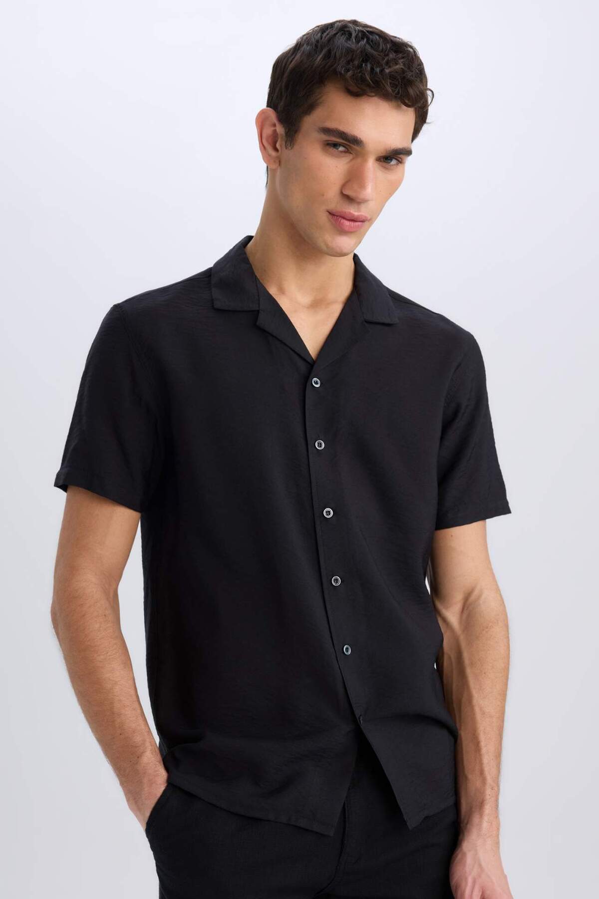 Modern Fit Summer Polo Neck Basic Plain Short Sleeve Shirt V8406AZ22SM