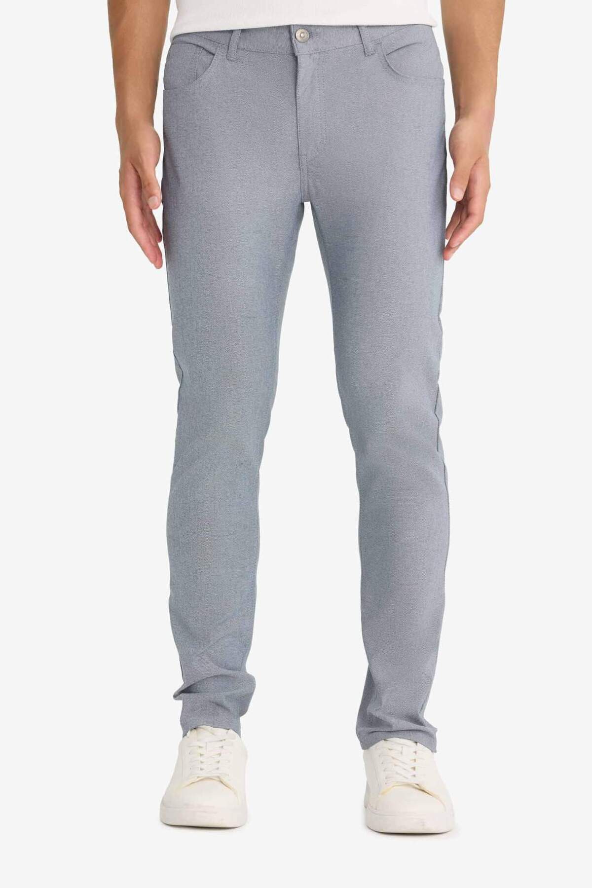 Yazlık Chino Kanvas Dokulu Pantolon Slim Fit Dar Kesim Cepli Dar Paça T1055AZ21SP — آبی — تصویر 4 از 7