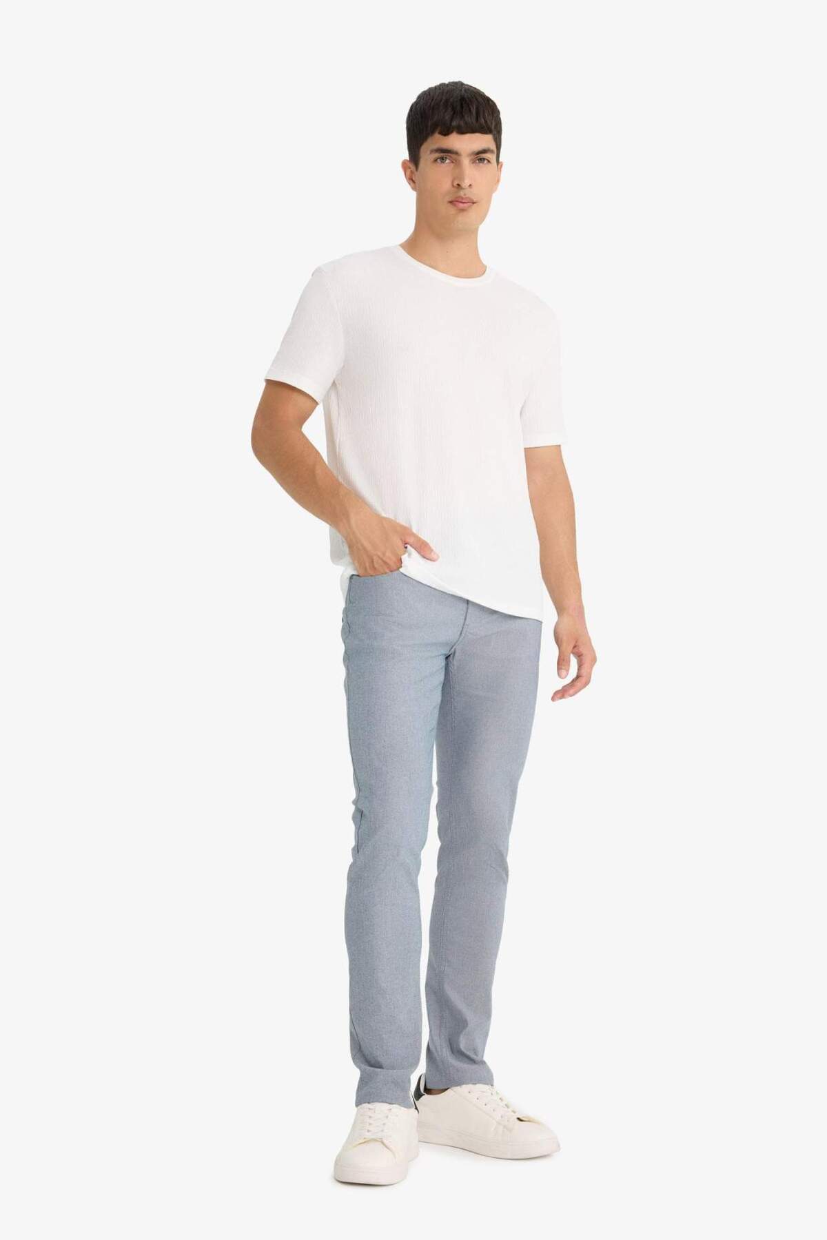 DeFacto Yazlık Chino Kanvas Dokulu Pantolon Slim Fit Dar Kesim Cepli Dar Paça T1055AZ21SP — آبی