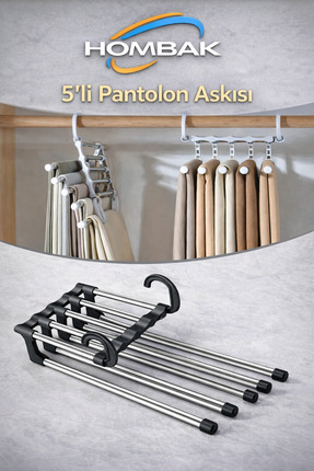 Hombak Siyah Hareketli Dolap İçi Pantolon Kravat Şal Askı Sistemi Düzenleyici...