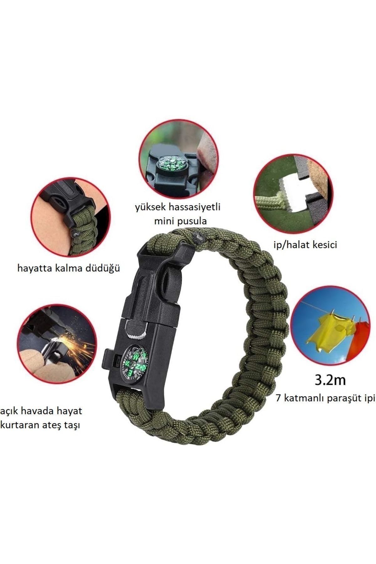 Hombak Deprem Bileklik Taktikal Yeşil Taktik Bileklik Magnezyum Çubuklu Düdüklü Unisex Bileklik Hediyelik fotoğrafı 7 (önizleme)