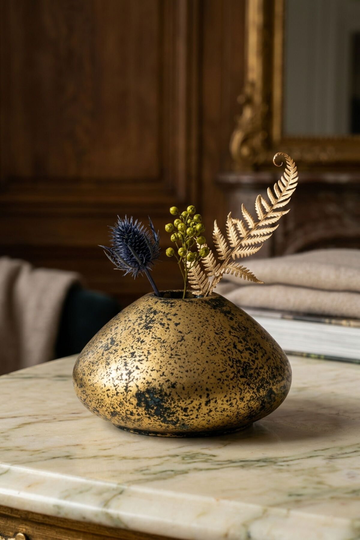 Decorative Vase Handmade Gold Antiquated Color Model 19